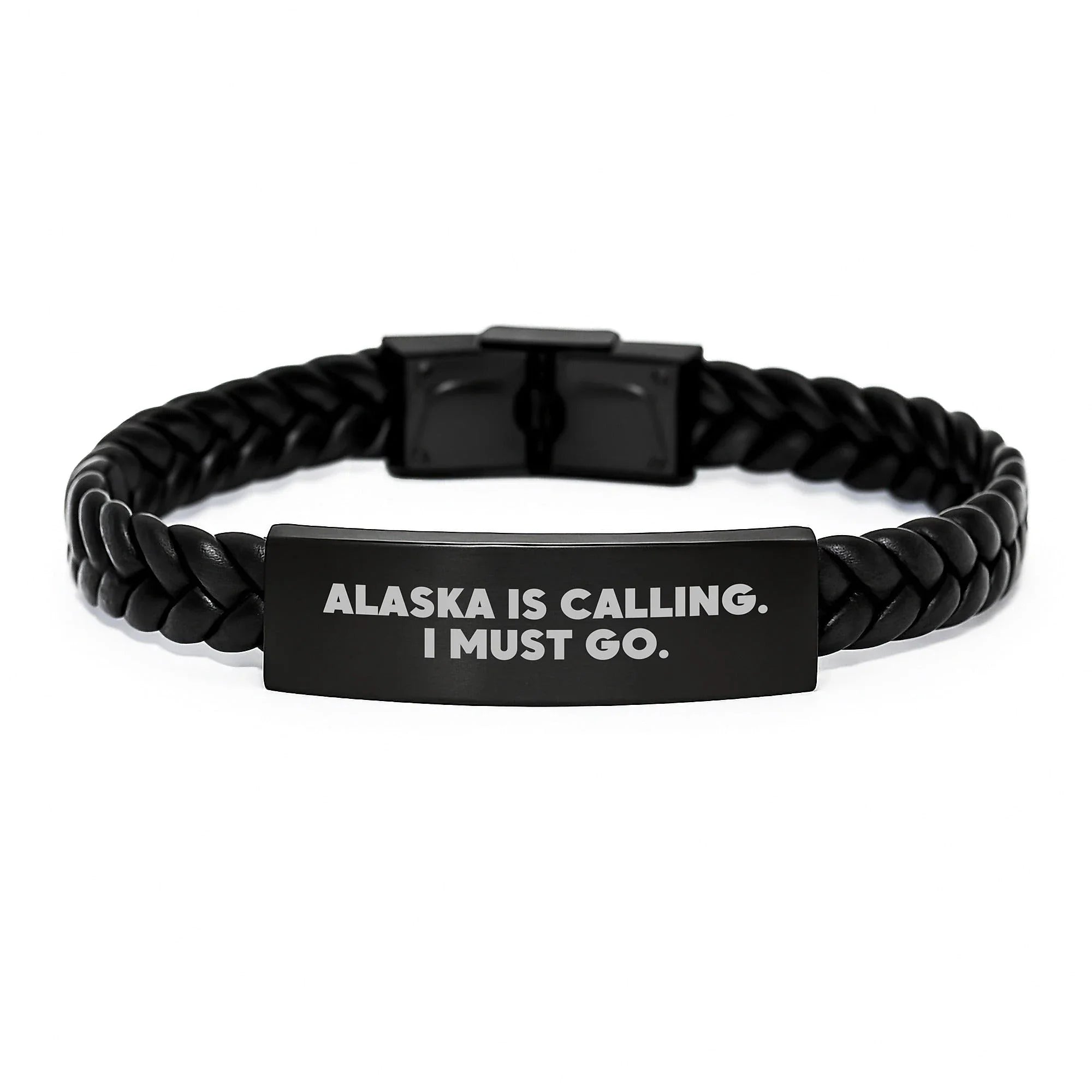 Alaska Calling Interlaced Leather Bracelet, Funny Quote Gifts from Friends, Unique Birthday Unique Gifts for Alaska Lovers, Men, Women, Family, Handmade with Stainless Steel and PU Leather