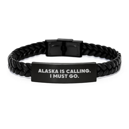 Alaska Calling Interlaced Leather Bracelet, Funny Quote Gifts from Friends, Unique Birthday Unique Gifts for Alaska Lovers, Men, Women, Family, Handmade with Stainless Steel and PU Leather - Image 1