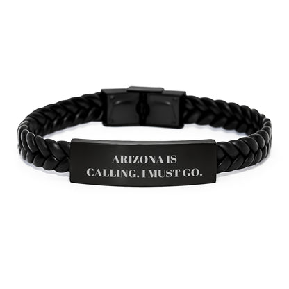 Arizona Calling Interlaced Leather Bracelet, Funny Quote Gifts for Men, Women, Friends from Arizona, Birthday Unique Gifts - Image 1