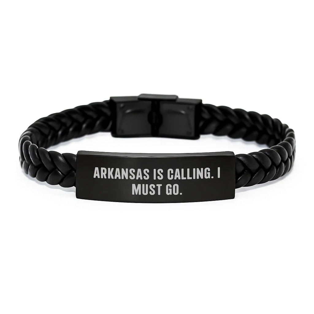 Arkansas Interlaced Leather Bracelet Gifts for Men Women Friends Birthday Unique Sentimental Quote 'Arkansas Is Calling. I Must Go.' - Image 1