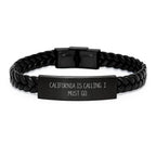 California Calling, Interlaced Leather Bracelet Gifts from Friends to California Lovers on Birthday - 'California Is Calling. I Must Go.' Quote Inspired