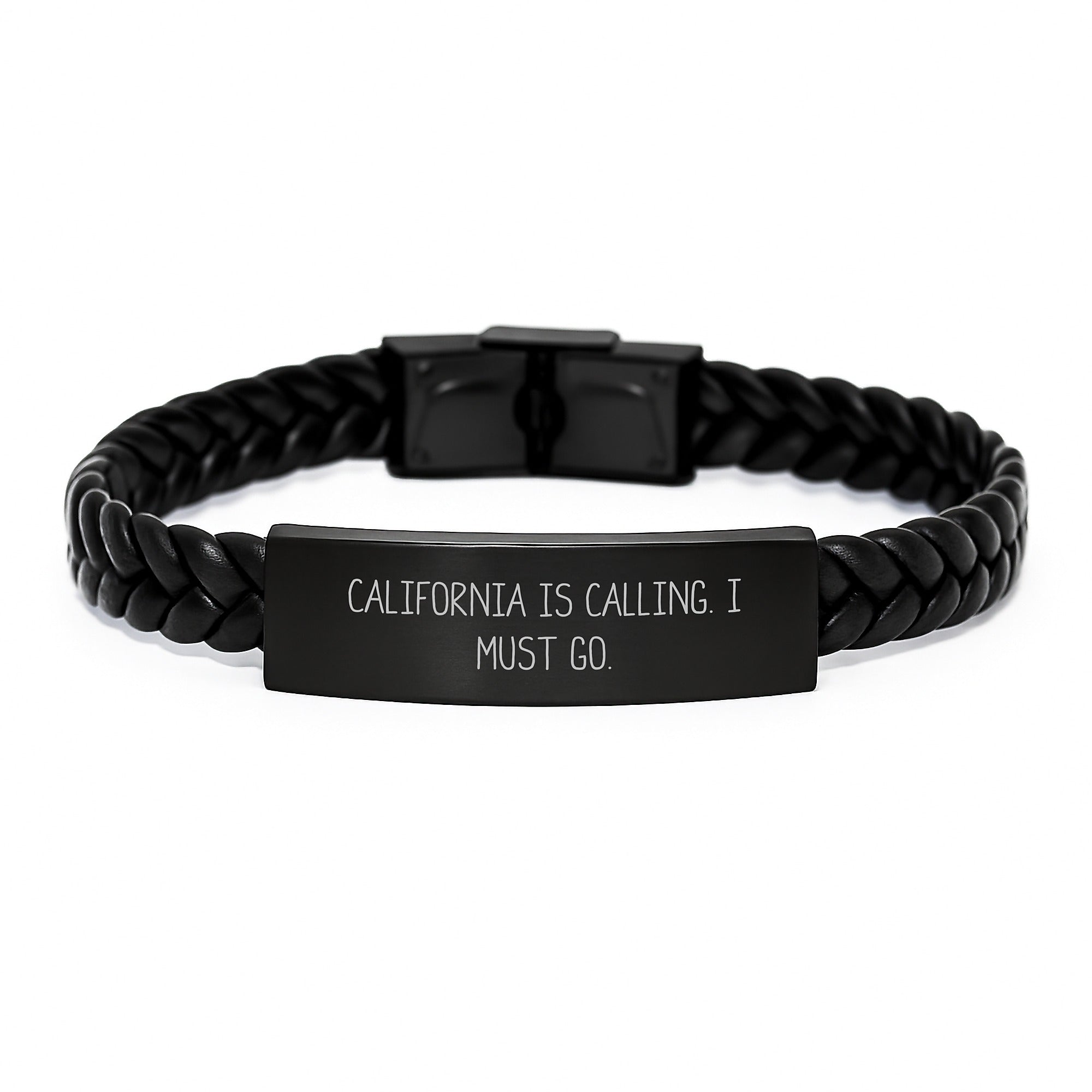 California Calling, Interlaced Leather Bracelet Gifts from Friends to California Lovers on Birthday - 'California Is Calling. I Must Go.' Quote Inspired - Image 1