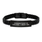 Connecticut Calling Interlaced Leather Birthday Unique Gifts for Men from Friends, Connecticut Inspired Quote, Durable Stainless Steel and PU Leather, Unique Birthday Present