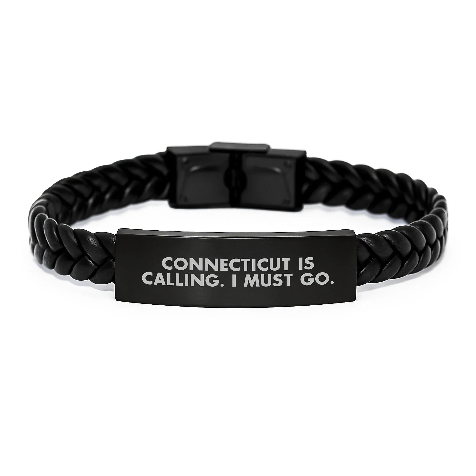 Connecticut Calling Interlaced Leather Birthday Unique Gifts for Men from Friends, Connecticut Inspired Quote, Durable Stainless Steel and PU Leather, Unique Birthday Present