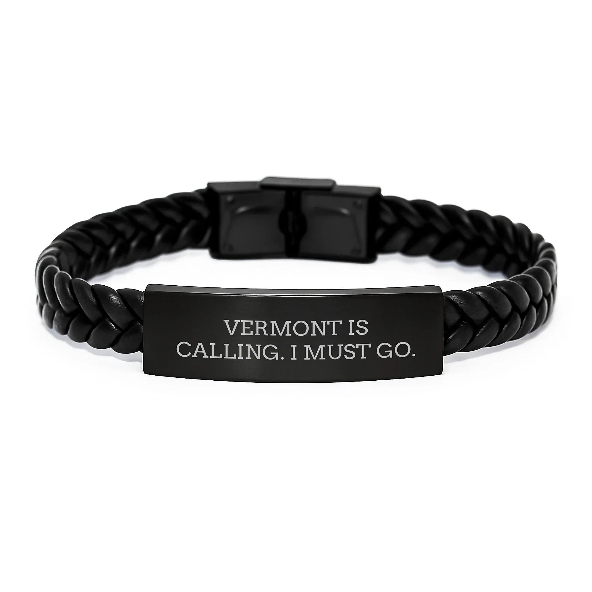 Vermont Is Calling I Must Go Interlaced Leather Bracelet Engraved Quote For Him