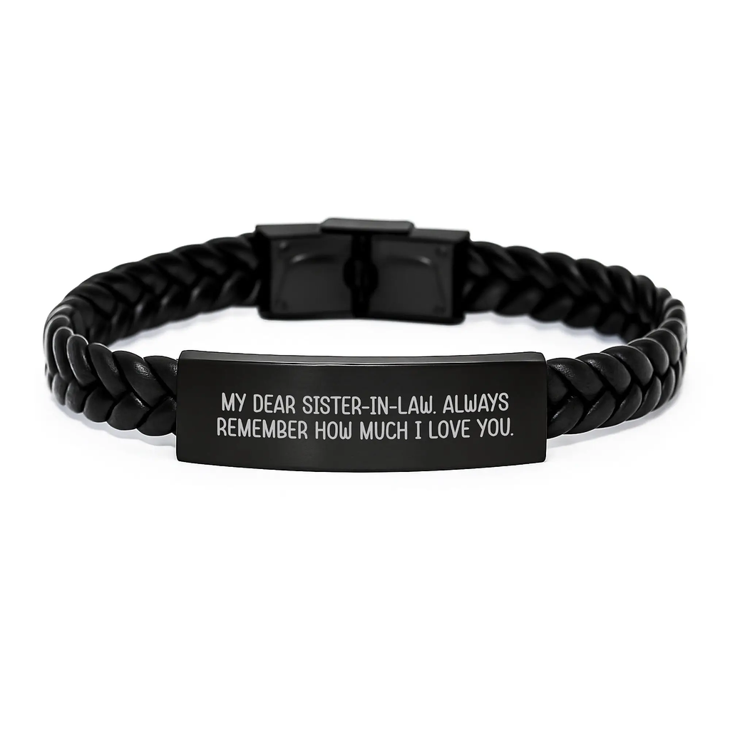 Gifts from Family to Sister-in-law - Funny Interlaced Leather Bracelet with 'My Dear Sister-in-law. Always Remember How Much I Love You.' Quote for Mother's Day Unique Gifts - Image 1