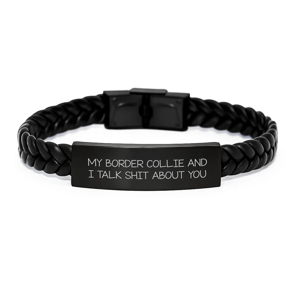 Funny Border Collie Dog Lover's Interlaced Leather Bracelet Gifts from Friends Birthday Unique - Image 1