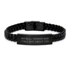 Funny Bull Terrier Dog Gifts for Men - Valentine's Unique Leather Bracelet with Quote 'My Bull Terrier And I Talk Shit About You' for Friend, Family, Valentine's Gift, Men's Accessories - Image 1