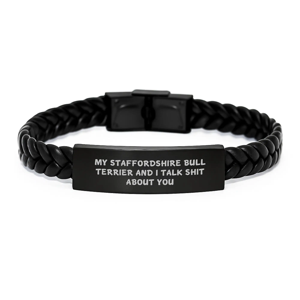 Staffordshire Bull Terrier Leather Bracelet for Him Graduation Gift - Image 1