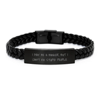 Funny Banker Gifts from Friends - I May Be A Banker, But I Can't Fix Stupid People. Interlaced Leather Bracelet for Men, Unique Graduation Gifts for Colleagues, Coworkers, Family - Image 1