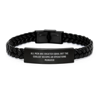 Funny Operations Manager Graduation Gifts from Men to Operations Manager Interlaced Leather Bracelet, Quote 'All Men Are Created Equal But The Coolest Become An Operations Manager' - Image 1