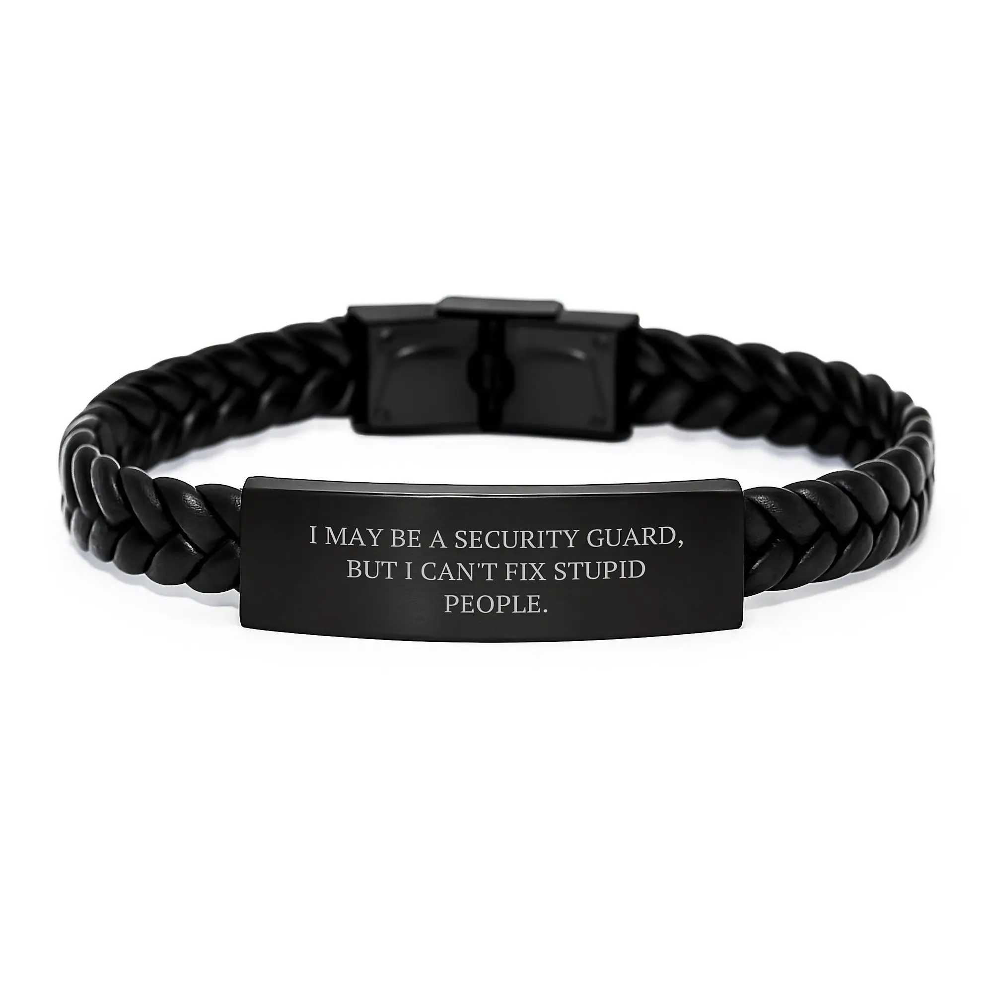 Funny Security Guard Leather Bracelet, Engraved Stainless Steel Birthday Unique Gifts for Men from Family, Unique Interlaced Leather Cuff for Security Guard by Friends - Image 1