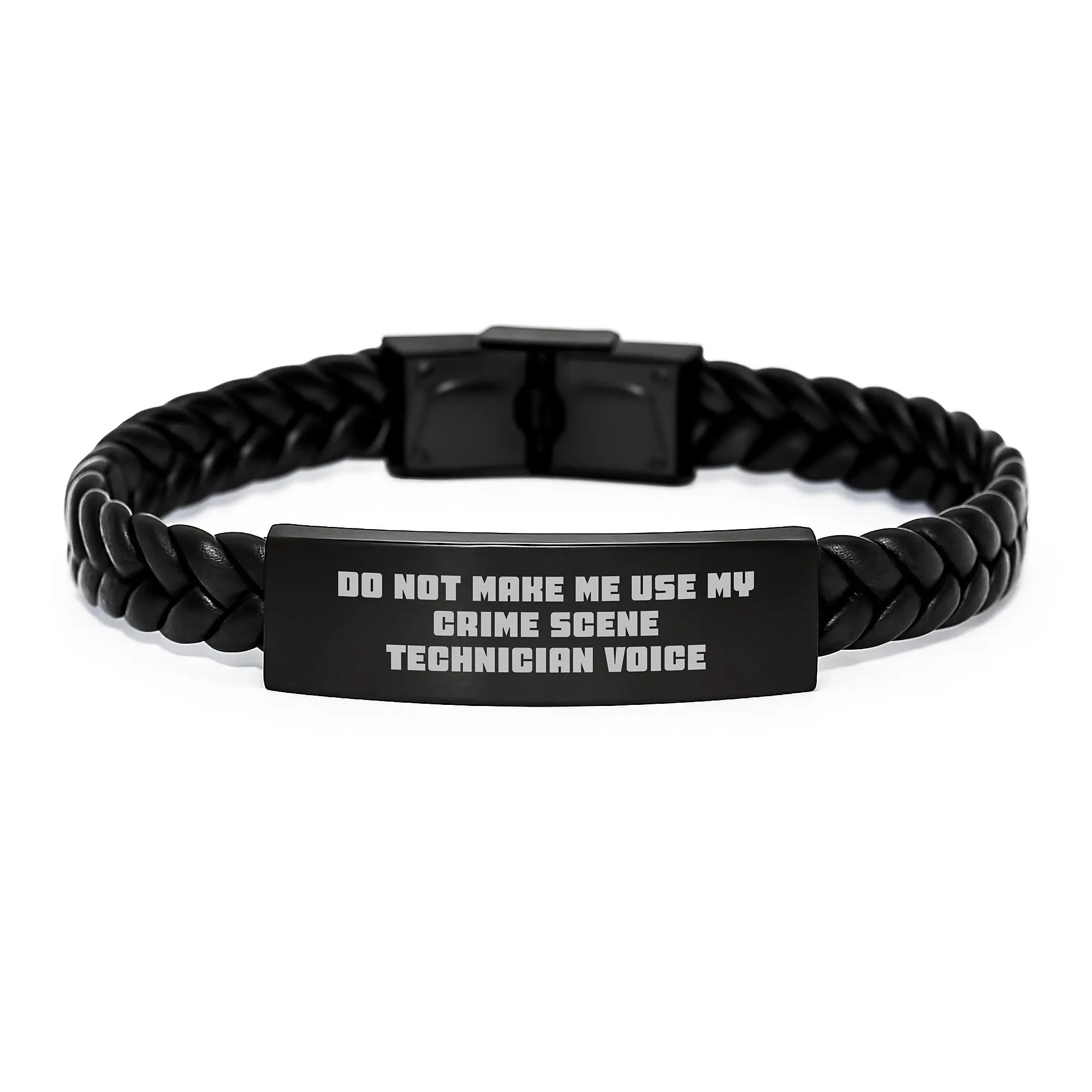 Gifts from Crime Scene Enthusiasts, Unique Interlaced Leather Bracelet for Crime Scene Technician, Funny Do Not Make Me Use My Crime Scene Technician Voice - Image 1