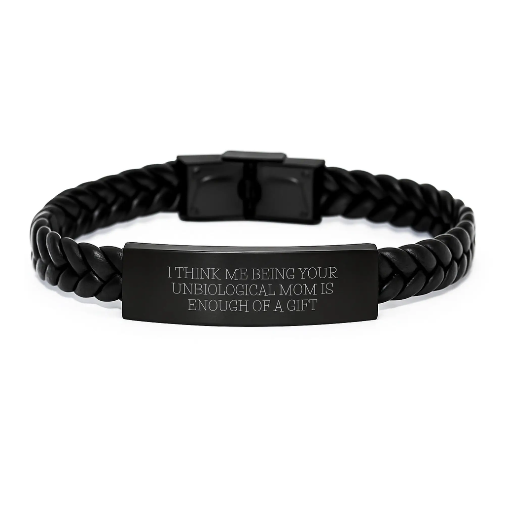 Funny Unbiological Mom Gifts for Men or Women - Interlaced Leather Bracelet with Inspirational Quote - Gifts from Family or Friends for Graduation Unique Gifts - Image 1