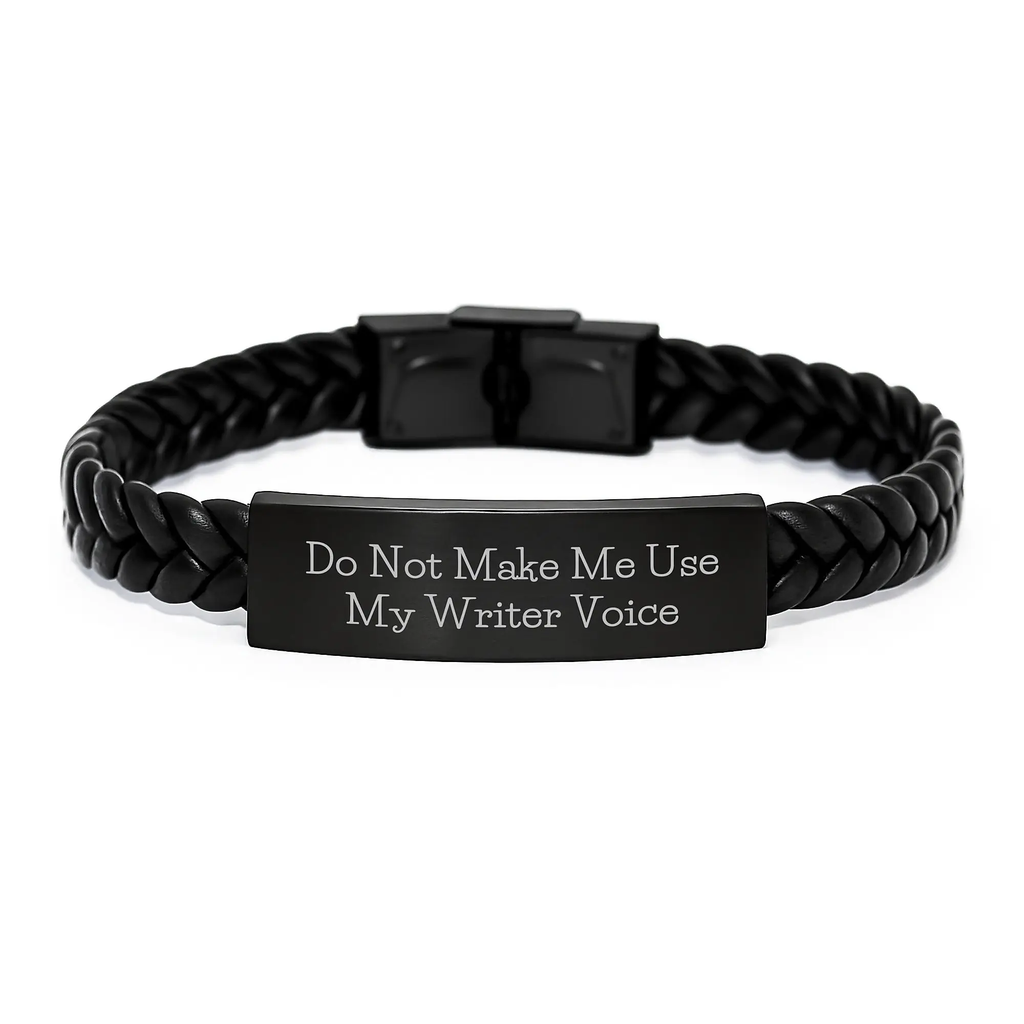 Funny Writer Gifts from Friends, Unique Interlaced Leather Bracelet for Him, Do Not Make Me Use My Writer Voice Quote, Mother's Day Unique Gifts for Writers, Stylish Men's Bracelet - Image 1