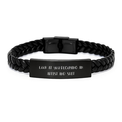 Gifts from Friends and Family, Unique Artist Christmas Unique Gifts, Interlaced Leather Bracelet, 'Look At You Becoming An Artist And Shit' Funny Quote - Image 1