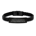 Funny Electrical Engineer Gifts for Men, 'Look At You Becoming An Electrical Engineer And Shit' Interlaced Leather Bracelet, Unique Mother's Day Unique Gifts from Family - Image 1