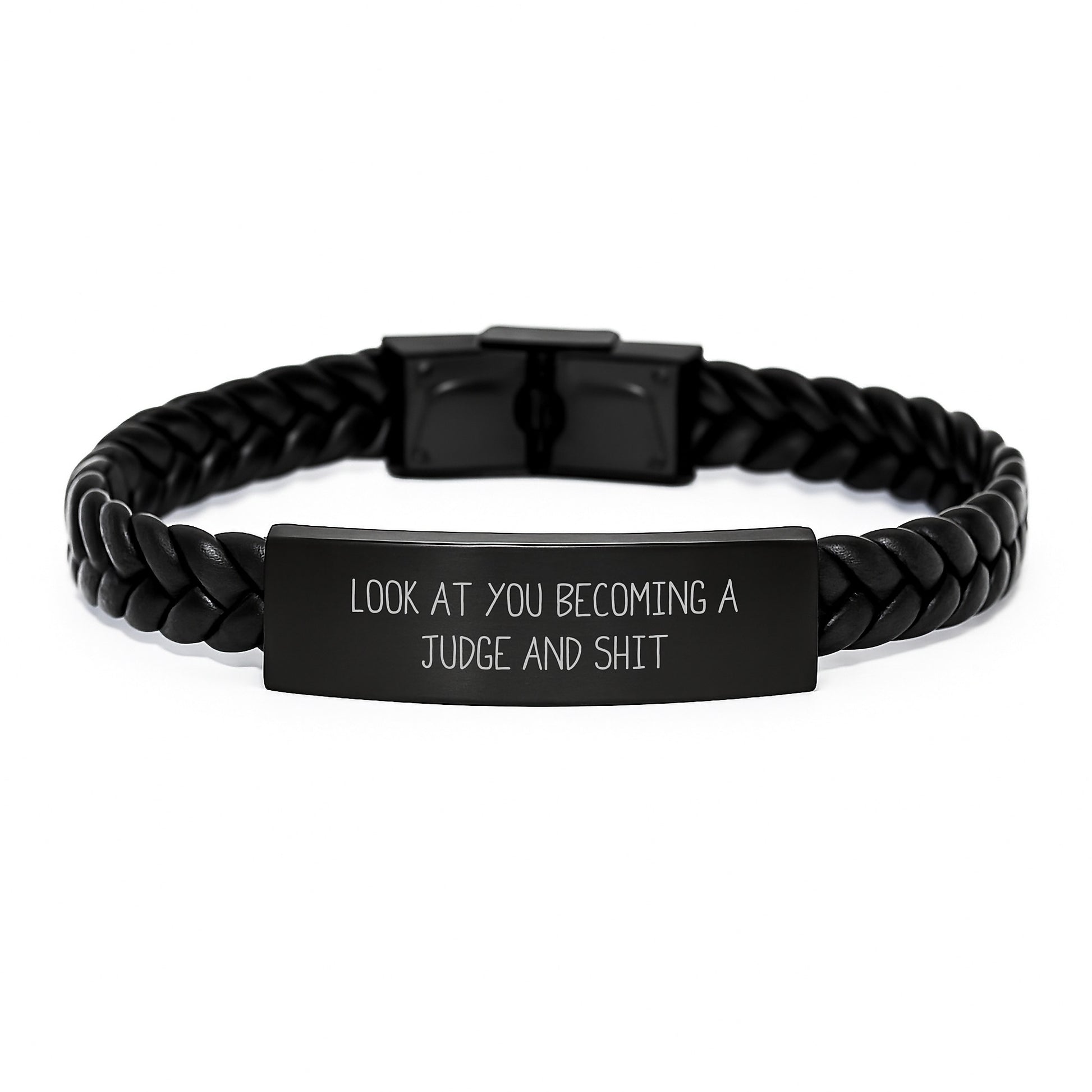 Judge Gifts for Men - Funny Interlaced Leather Bracelet with 'Look At You Becoming A Judge And Shit' Quote, Gifts from Friends, Birthday Unique Gifts for Judge - Image 1