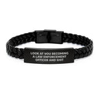 Funny Quote Law Enforcement Officer Gifts Interlaced Leather Bracelet, Birthday Unique Present from Friends, Coworkers, or Family