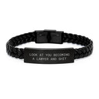 Funny Lawyer Gifts from Friends - Interlaced Leather Birthday Wishes 'Look At You Becoming A Lawyer And Shit' for Men Women Coworkers Family