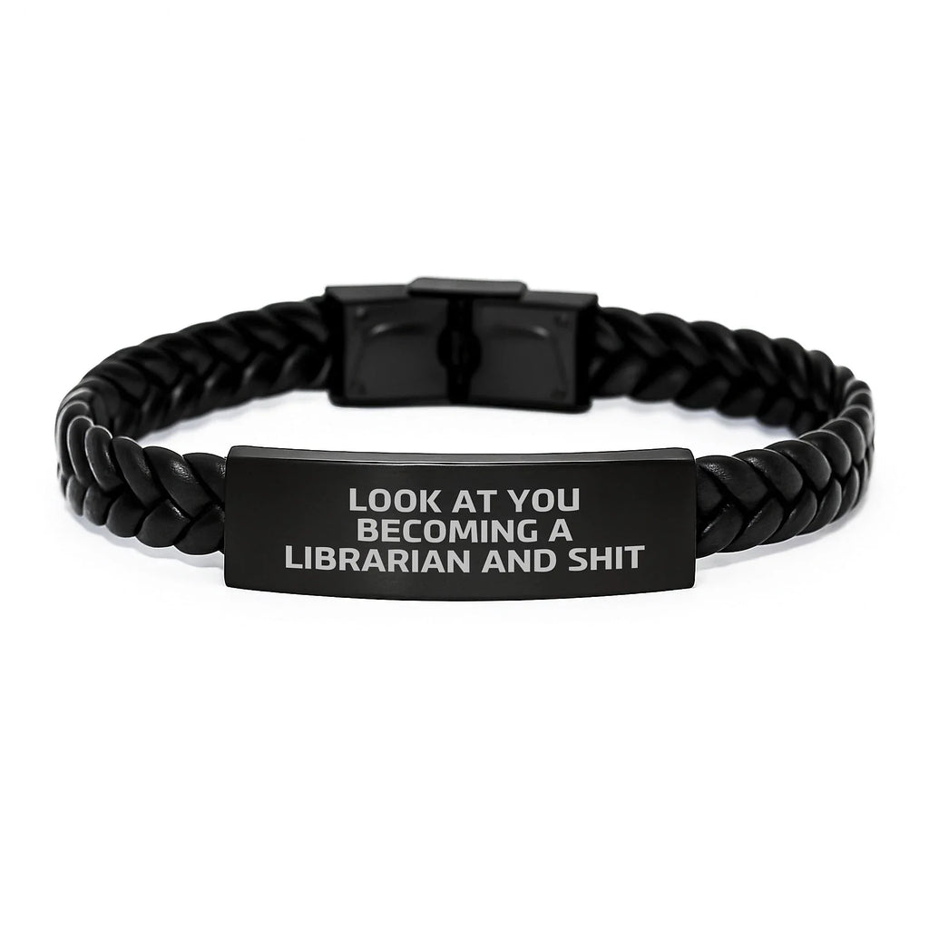Funny Librarian Gifts, Birthday Unique Gifts from Friends to Librarian, Interlaced Leather Bracelet with Stainless Steel and PU Leather