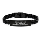 Funny Librarian Gifts, Birthday Unique Gifts from Friends to Librarian, Interlaced Leather Bracelet with Stainless Steel and PU Leather