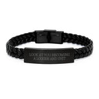 Funny Logger Gifts, Interlaced Leather Bracelet for Men, Birthday Unique Gifts from Friends, 'Look At You Becoming A Logger And Shit' Quote, Stainless Steel and PU Leather Combination