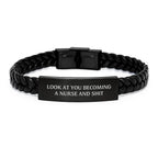 Nurse Gifts Funny Quote Interlaced Leather Bracelet, Gifts from Friends to Nurse, Birthday Unique Gifts for Her