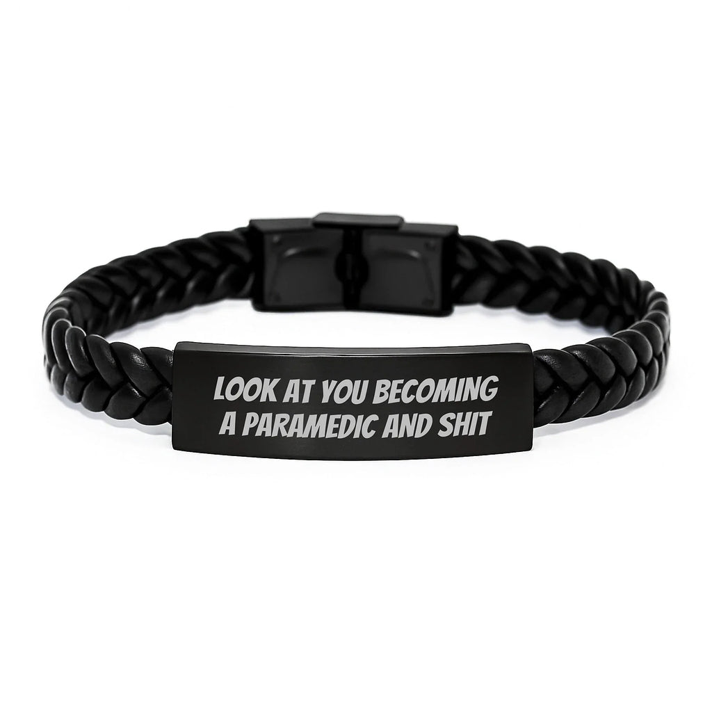 Funny Rescue Worker Gifts for Men, Women, or Friends - Interlaced Leather Bracelet with 'Look At You Becoming A Rescue Worker And Shit' Quote, Birthday Unique Gifts from Family, Coworkers, and More