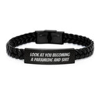 Funny Rescue Worker Gifts for Men, Women, or Friends - Interlaced Leather Bracelet with 'Look At You Becoming A Rescue Worker And Shit' Quote, Birthday Unique Gifts from Family, Coworkers, and More
