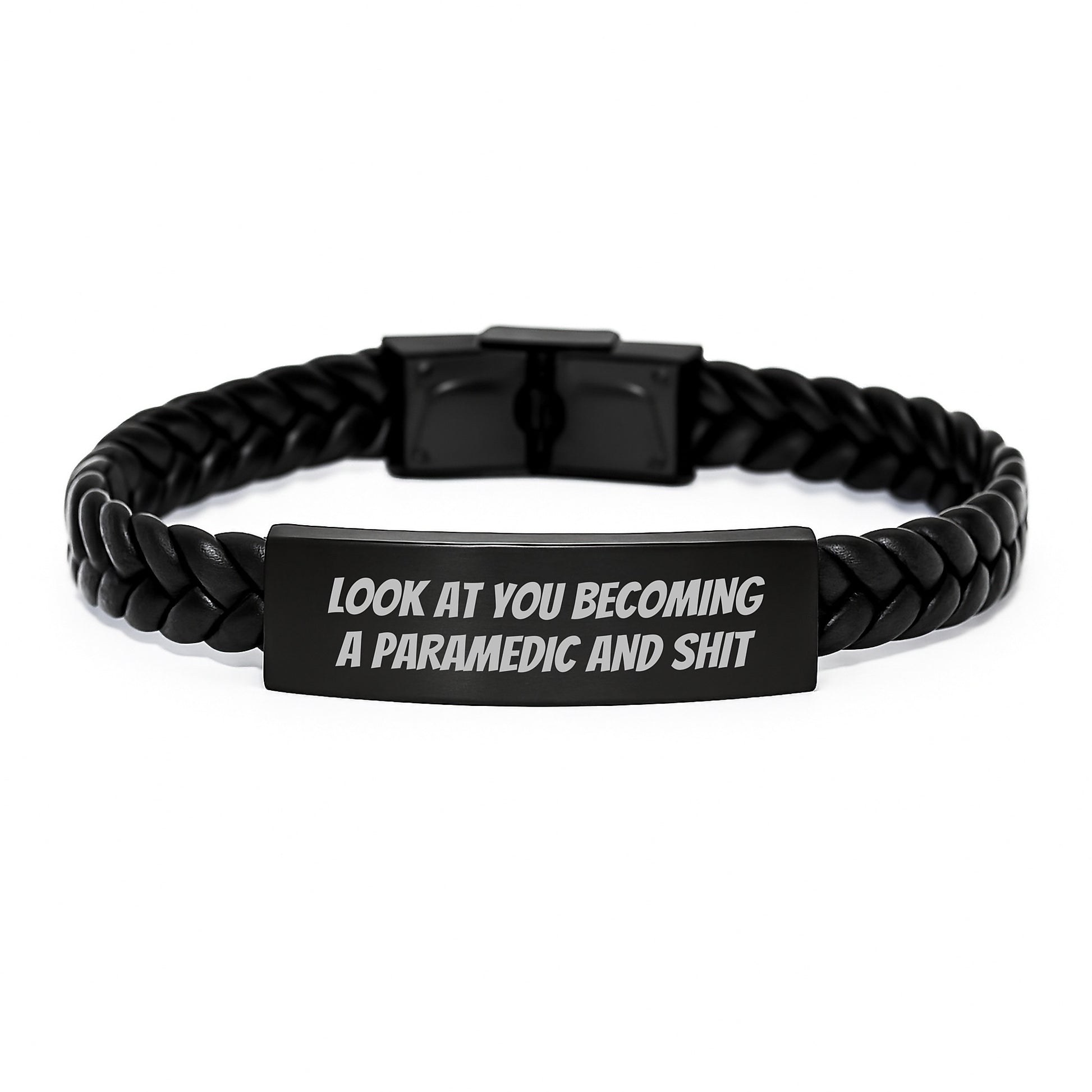 Funny Rescue Worker Gifts for Men, Women, or Friends - Interlaced Leather Bracelet with 'Look At You Becoming A Rescue Worker And Shit' Quote, Birthday Unique Gifts from Family, Coworkers, and More - Image 1
