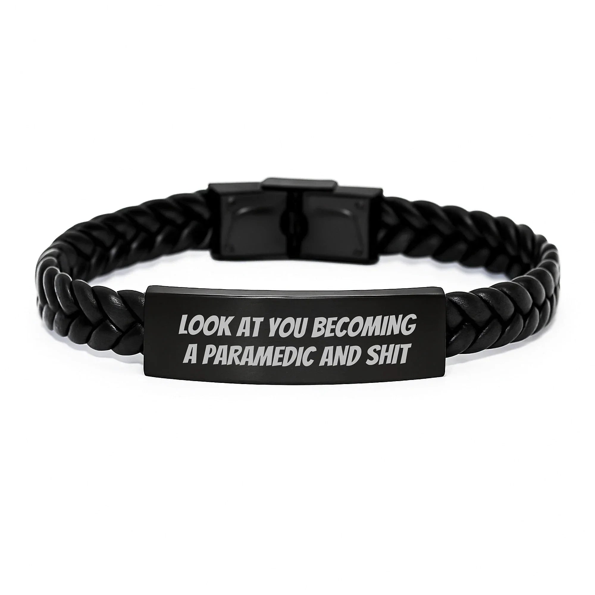 Funny Rescue Worker Gifts for Men, Women, or Friends - Interlaced Leather Bracelet with 'Look At You Becoming A Rescue Worker And Shit' Quote, Birthday Unique Gifts from Family, Coworkers, and More