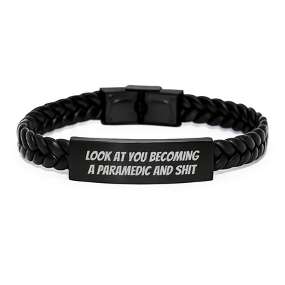 Funny Rescue Worker Gifts for Men, Women, or Friends - Interlaced Leather Bracelet with 'Look At You Becoming A Rescue Worker And Shit' Quote, Birthday Unique Gifts from Family, Coworkers, and More - Image 1