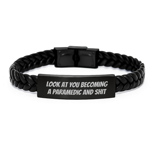 Funny Rescue Worker Gifts for Men, Women, or Friends - Interlaced Leather Bracelet with 'Look At You Becoming A Rescue Worker And Shit' Quote, Birthday Unique Gifts from Family, Coworkers, and More - Image 1