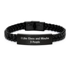 Funny Chess Gifts for Men, Friends, or Colleagues - Interlaced Leather Bracelet, Stainless Steel and PU Leather, Engraved Design, Christmas Unique Gifts from Friends or Family