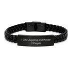 Funny Juggling Gifts for Him, Women, or Friends - Interlaced Leather Bracelet with Engraved Stainless Steel, Perfect for Graduation Unique Gifts from Family, Coworkers - Image 1
