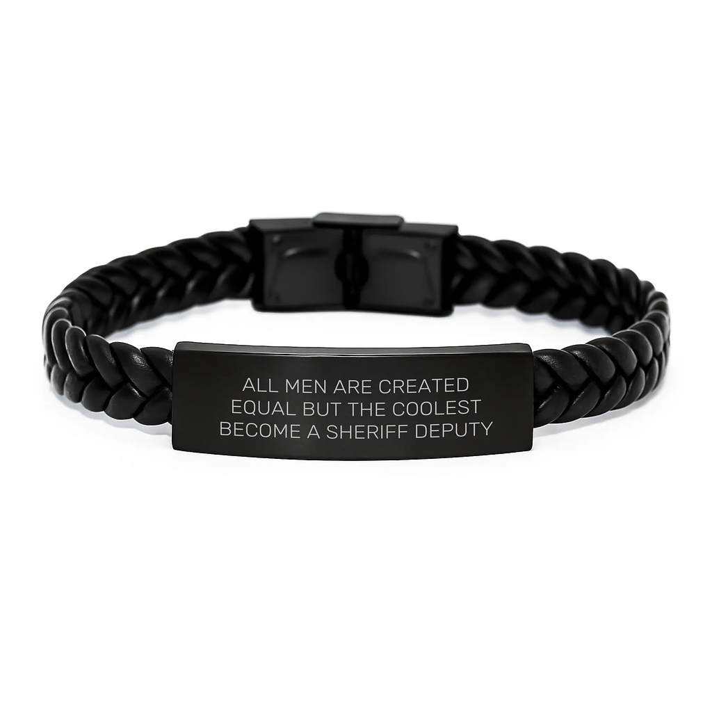Funny Sheriff Deputy Gifts for Men, Sheriff Deputy Interlaced Leather Bracelet, Graduation Unique Gifts from Family - Image 1