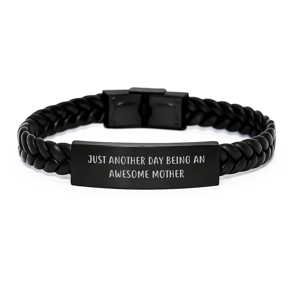 Unique Gifts for Mother from Wife, Interlaced Leather Bracelet, 'Just Another Day Being An Awesome Mother' Quote - Graduation Unique Gifts for Mom - Image 1