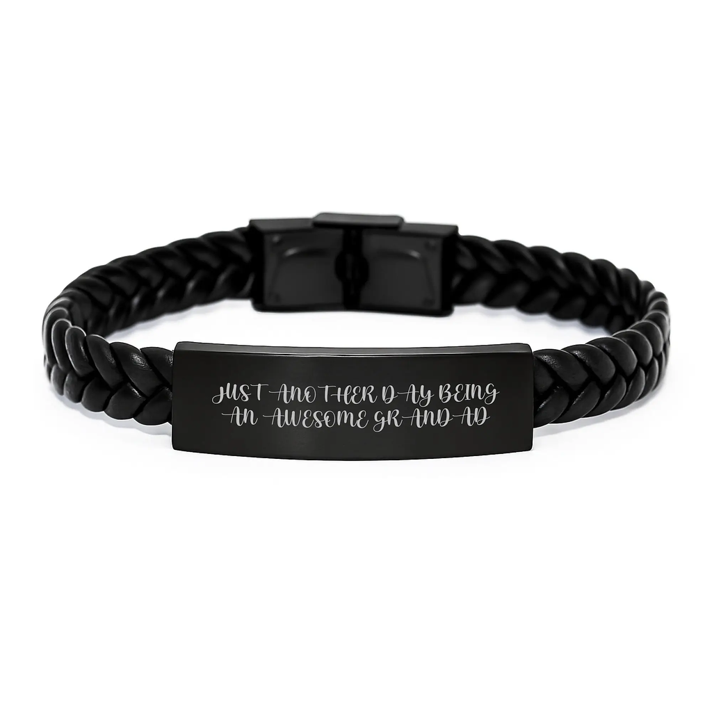 Grandad Keepsake Interlaced Leather Bracelet Surprise Birthday Gift - Image 1