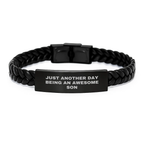 A Heartfelt Gift for Son, Interlaced Leather Bracelet with Funny Quote 'Just Another Day Being An Awesome Son', Perfect for Graduation Unique Gifts from Family - Image 1
