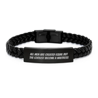 Funny Inspirational Gifts from Men for Waitress Graduation Unique Interlaced Leather Bracelets, All Men Are Created Equal But The Coolest Become A Waitress Quote - Image 1