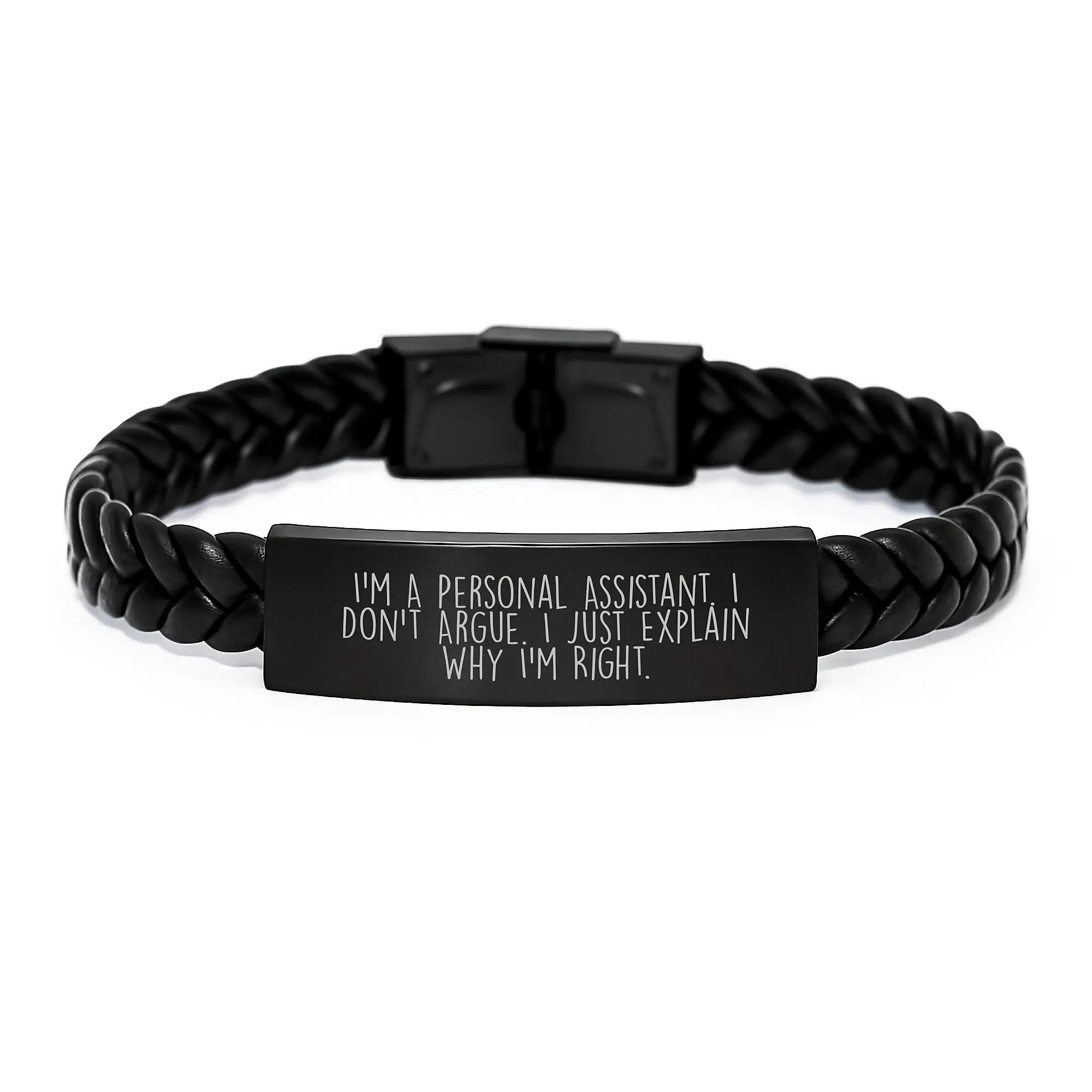 Funny Personal Assistant Gifts for Women - I'm A Personal Assistant, Gifts from Daughter, Interlaced Leather Bracelet with Engraved Stainless Steel, Perfect Mother's Day Unique Gifts - Image 1