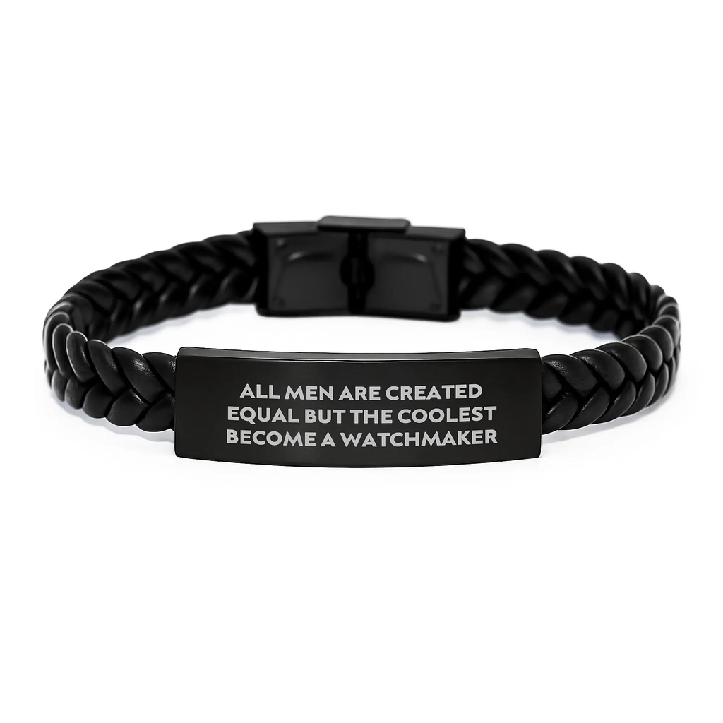 Funny Watchmaker Gifts Interlaced Leather Bracelet for Men Graduation Unique Presents from Friends Coworkers Family - 'All Men Are Created Equal But The Coolest Become A Watchmaker' - Image 1