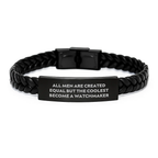Funny Watchmaker Gifts Interlaced Leather Bracelet for Men Graduation Unique Presents from Friends Coworkers Family - 'All Men Are Created Equal But The Coolest Become A Watchmaker' - Image 1