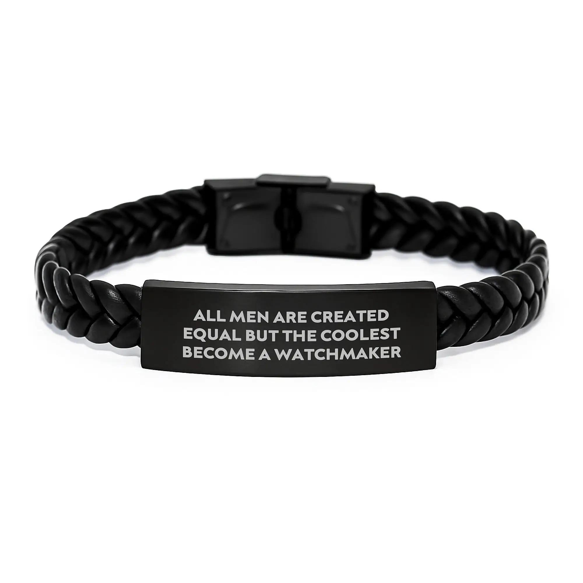 Funny Watchmaker Gifts Interlaced Leather Bracelet for Men Graduation Unique Presents from Friends Coworkers Family - 'All Men Are Created Equal But The Coolest Become A Watchmaker' - Image 1