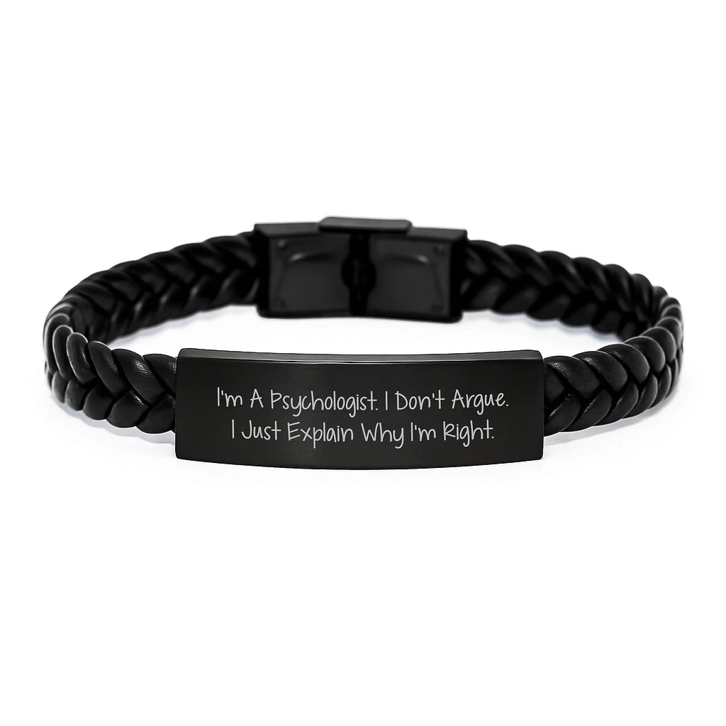 Funny Psychologist Quote Gift, Interlaced Leather Bracelet for Men, Stainless Steel and PU Leather, Ideal Christmas Unique Gifts from Friends to Friends