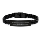 Unique Web Developer Interlaced Leather Bracelet with Funny Quote, Gifts from Men to Web Developer, Father's Day Unique Gifts for Men - Image 1