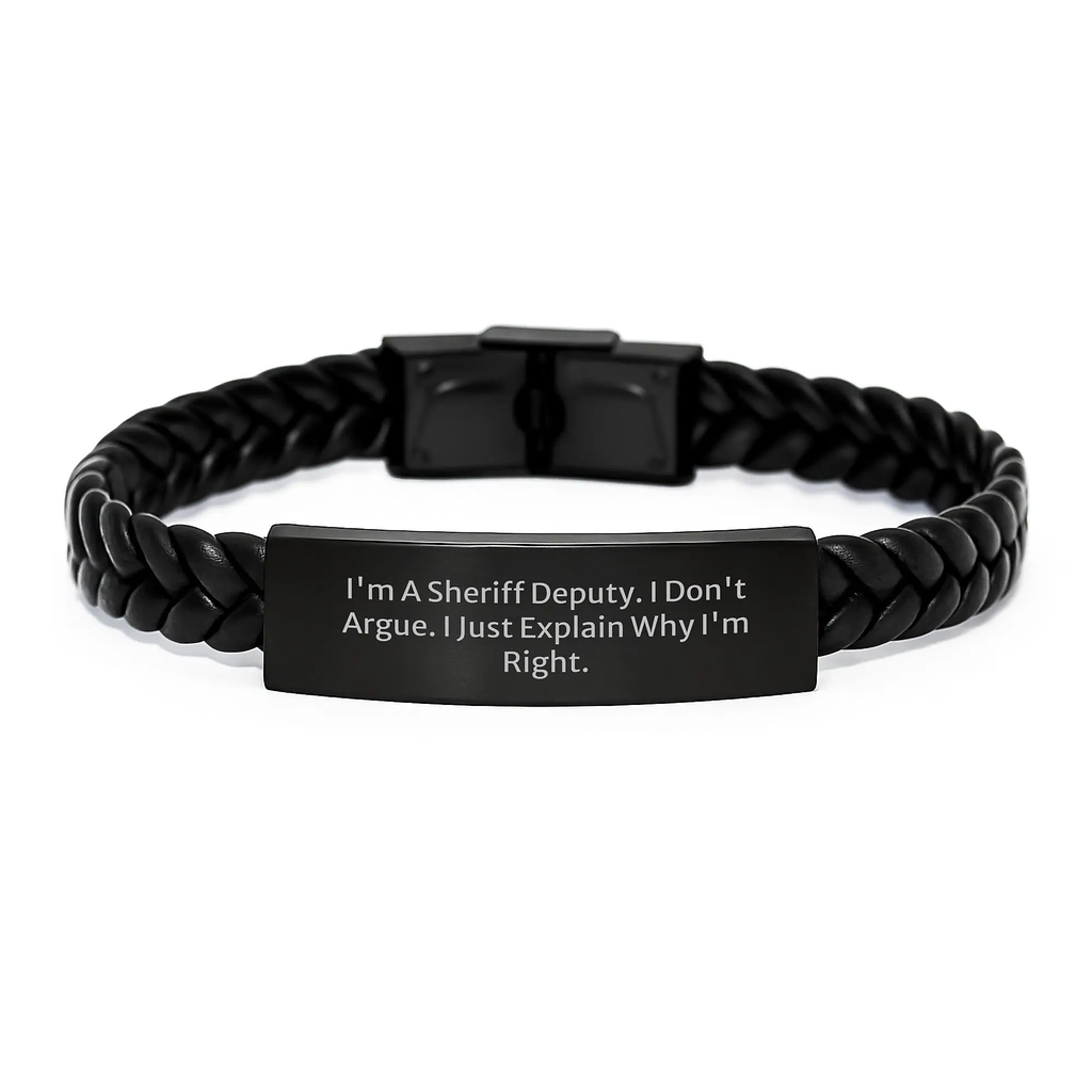 Sheriff Deputy Interlaced Leather Bracelet Birthday Gift Best Friend - Image 1