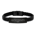 Sheriff Deputy Interlaced Leather Bracelet Birthday Gift Best Friend - Image 1