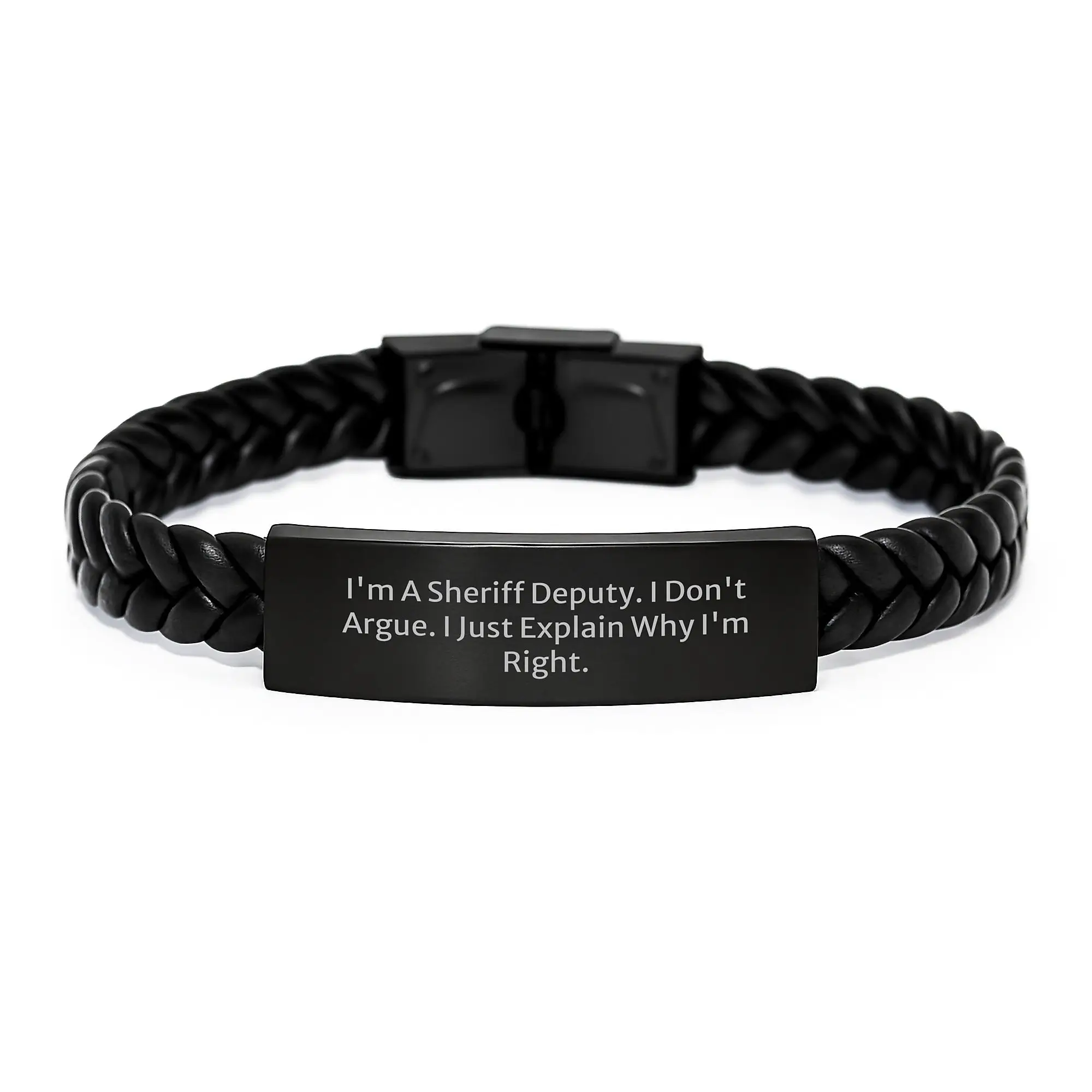 Sheriff Deputy Interlaced Leather Bracelet Birthday Gift Best Friend - Image 1